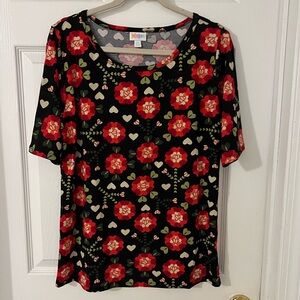 LuLaRoe Gigi Black and Red Floral Short Sleeve Top